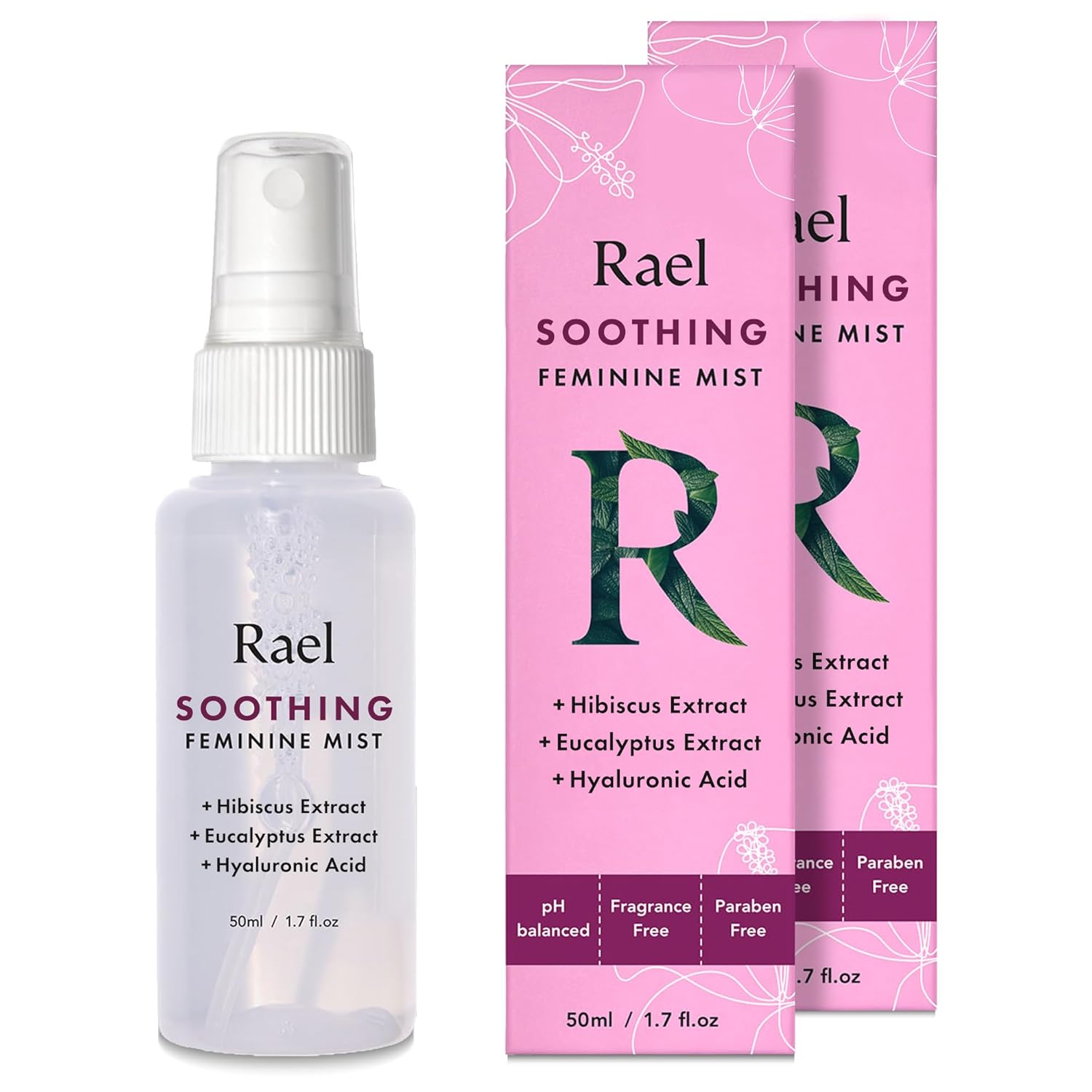 Rael Feminine Spray, Soothing Mist, pH Balanced, Intimate Care for Women, Unscented, On-the-Go, Clean Ingredients, Irritation & Odor Support (1.7 Fl Oz, Pack of 2)